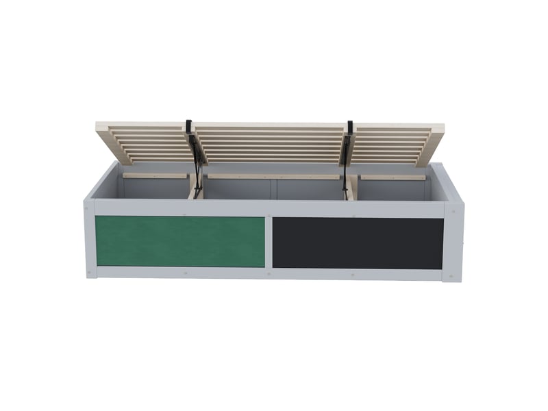 Lit simple avec rangement hydraulique et bureau, bois gris, 90x200 cm, montage gauchedroite - Conforama E