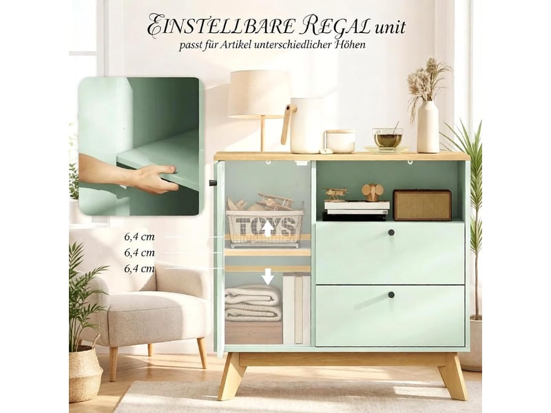 Buffet de salon avec porte, 2 tiroirs, niche ouverte et étagère réglable - Conforama B
