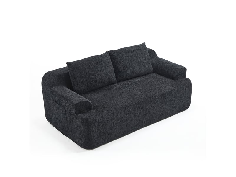 Canapé modulable 2 places, assise confortable, confort, matière tissu côtelé, garnissage mousse haute résilience, noir  - Conforama A
