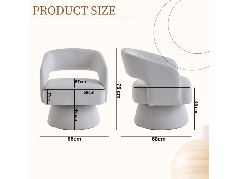  Fauteuil pivotant lexicon 360° - 68x66x75cm - design tonneau dos ouvert, assise moelleuse et base métal - beige crème  - Conforama E