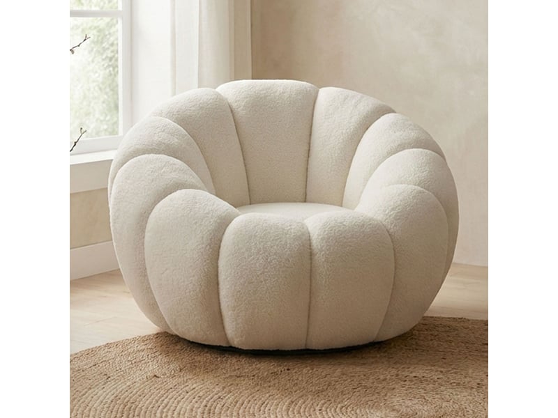 Fauteuil tournant design coquillage arielina tissu bouclette beige Arielina - Conforama B