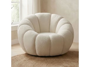 Fauteuil tournant design coquillage arielina tissu bouclette beige