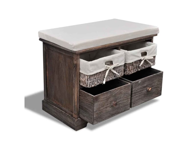  Banc chambre, banc de rangement marron 62x33x42 cm bois de paulownia  - Conforama D