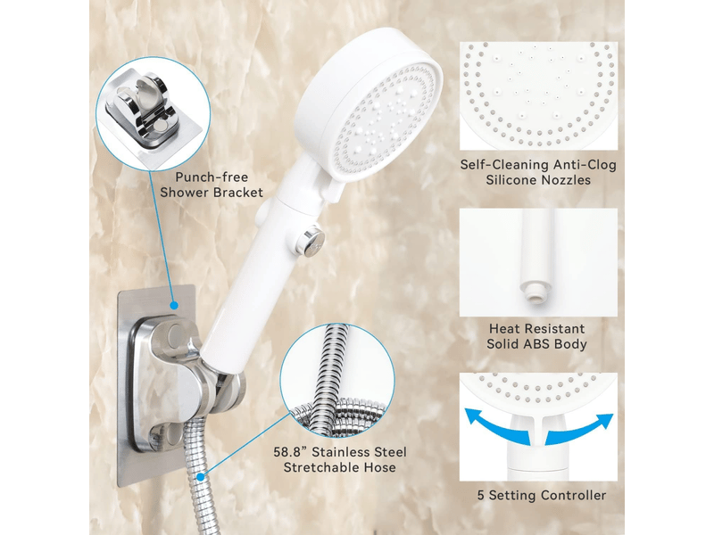  Pommeau de douche à haute pression économie d'eau, douchette douche salle de bain réglable à 5modes  - Conforama B