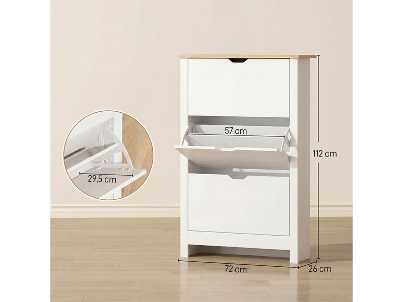  Armoire à chaussures 3 portes abattantes 2 compartiments blanc chêne panneaux particules  - Conforama C