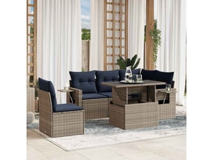 Vidaxl ensemble de canapé de jardin 6 pcs avec coussins gris résine tressée