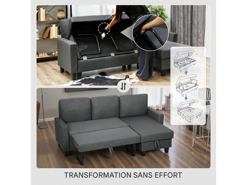  Canapé d'angle convertible 3 places avec coffre réversible 197 x 129 x 85 cm  - Conforama E