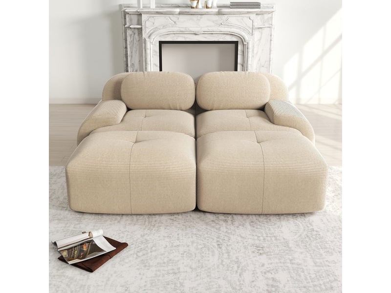 Canapé 2 places en velours côtelé beige, modulable avec méridienne, sans cadre, mousse 32d, accoudoirs ergonomiques SF20250527049 - Conforama B