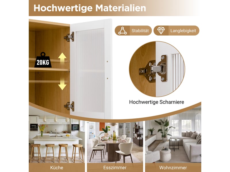  Buffet de cuisine haut 200 cm, largeur 100 cm, meuble de rangement avec tiroirs profonds et étagères modulables pour cuisine ou salon moderne  - Conforama D