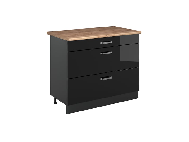  Vicco meuble cuisine, noir haute brillanceanthracite, 100cm plan de travail chêne doré  - Conforama A