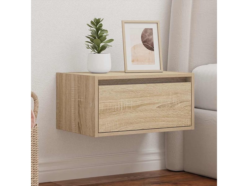 Table de chevet, table d'appoint murale avec lumières led chêne sonoma - Conforama D