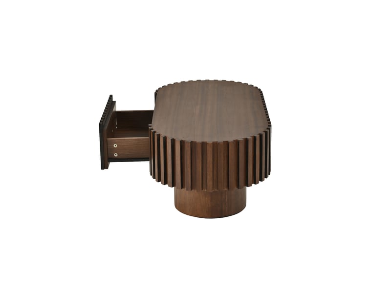  Table basse ovale avec tiroir 100x50x35,5 cm en mdf coloris noyer  - Conforama D