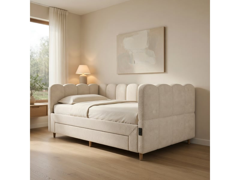  Gutenacht daybed extensible 90x190cm, usb, chenille beige  - Conforama D