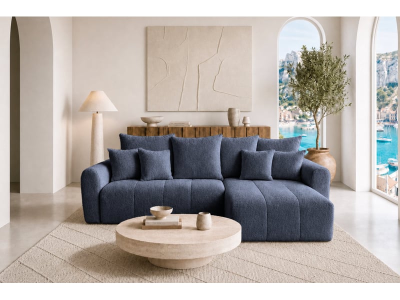 Cassis - canapé d'angle convertible tissu chenille 3 places bleu - Conforama D