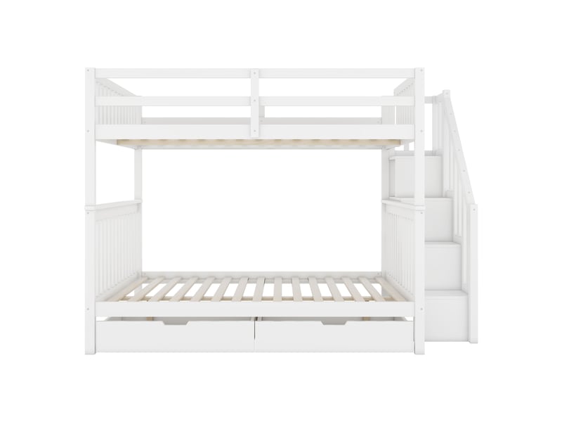  Lit superposé blanc 140x200 cm, escalier-rangement, 2 tiroirs  - Conforama A