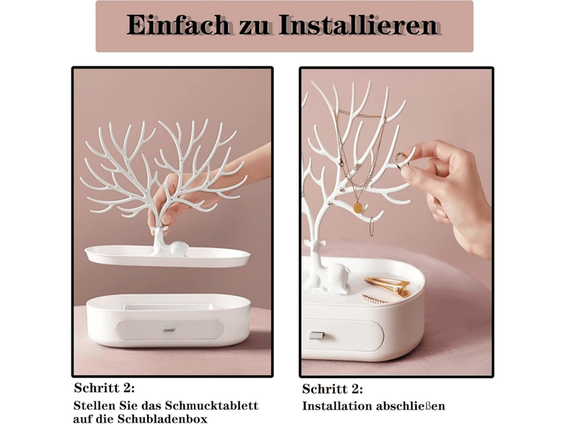  Présentoir à bijoux, blanc arbre à bijoux 3 in1 porte bijoux avec tiroir jewelry stand rangement, présentoir pour bijoux en bois de cerf  - Conforama D