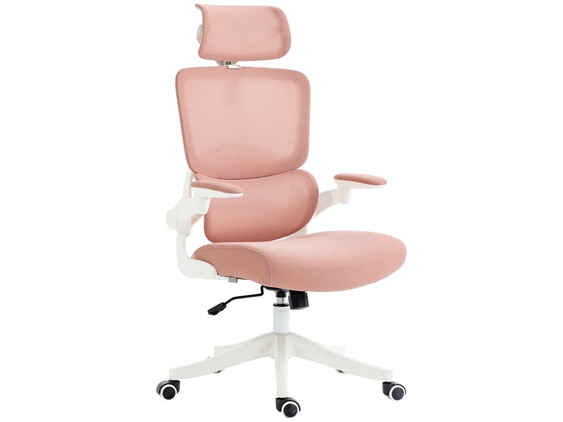 Chaise de bureau en maille rose pivotante, dossier haut avec appuie-tête, 62x58x120-133 cm - Conforama A