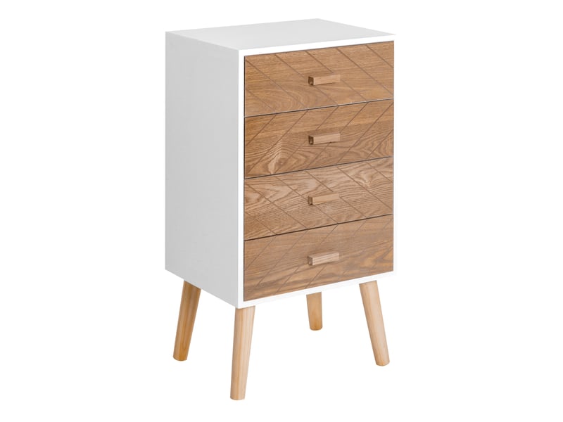  Commode à 4 tiroirs, coiffeuse de chambre, table de chevet avec pieds surélevés pour salon, 40 x 30 x 75 cm, blanc et naturel  - Conforama B