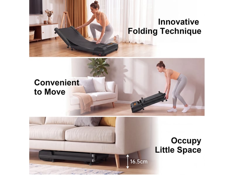 Tapis de course pliable 180° noir, 1 à 6 kmh, écran led et télécommande, pour marche et jogging à domicile - Conforama E
