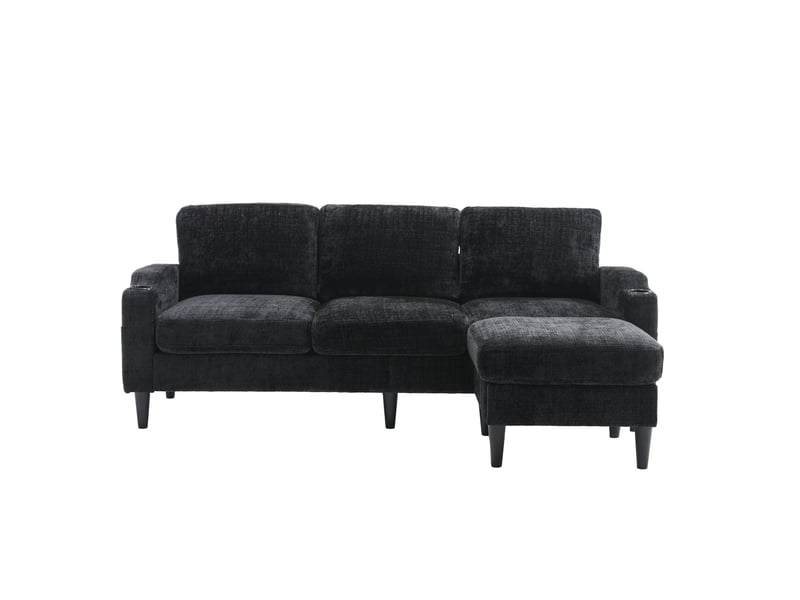  Canapé 4 places droit en velours noir, largeur 106 cm, modulable W2845S00119 - Conforama A