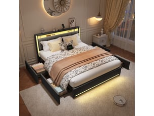 Lit avec rangement 140x190 cm <strong>BRILVERDE </strong>  <strong></strong> coloris gris