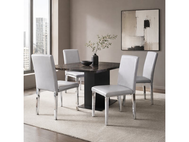  Lot de 4 chaises de salle à manger gris clair et argentées en polyuréthane et métal  - Conforama B