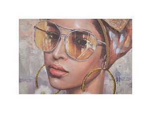 Tableau sur toile jennifer b, portrait féminin avec turban et lunettes