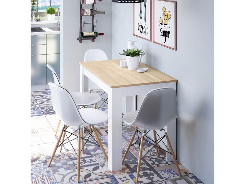  Table à manger 109x67x78 cm en décor naturel et blanc - nimes  - Conforama A