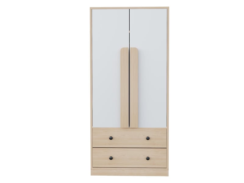  Armoire 2 portes 2 tiroirs coloris naturel et blanc 70 x 40 x 170 cm LDT00307AAN - Conforama A