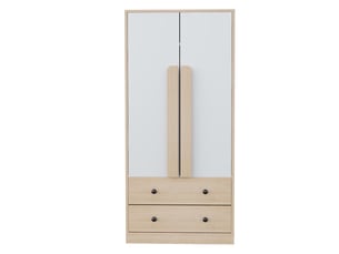 Armoire 2 portes 2 tiroirs coloris naturel et blanc 70 x 40 x 170 cm
