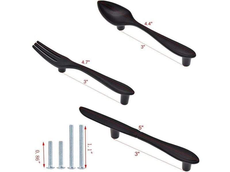  Lot de 3 poignées d'armoire en forme de cuillère à couteau en forme de fourchette poignées de porte trou central 7,6 cm noir mat  - Conforama B