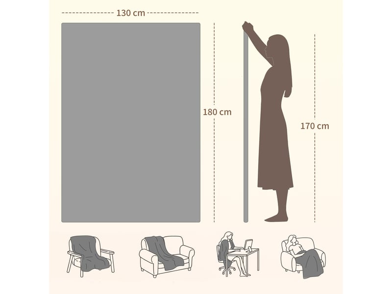  Couverture chauffante, plaid chauffant, 10 niveaux de chauffage, minuterie 10h, lavable en machine, 180x130cm, gris  - Conforama E