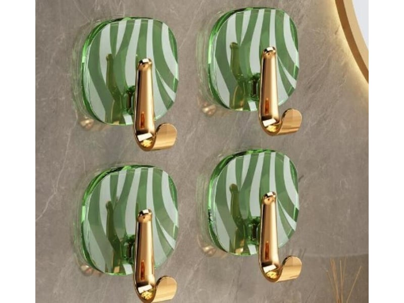  Quatre crochets en acrylique auto-adhésifs, adaptés aux salles de bains, cuisines, chambres, rangement étanche, vert transparent ZYS02159LHY - Conforama A