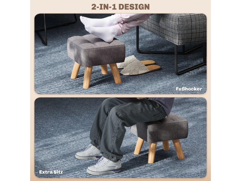  Repose-pieds avec aspect lin, pieds en bois, tabouret moderne rembourré, pouf pour chambre à coucher, salon, gris 838-461V00GY - Conforama B