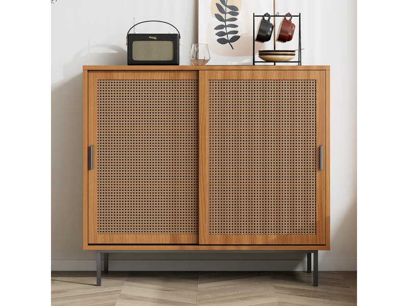  Buffet - bahut de rangement rustique avec tiroirs et portes coulissantes, meuble de rangement pratique pour cuisine ou salon - bois noyer - 100x37x90 cm  - Conforama D