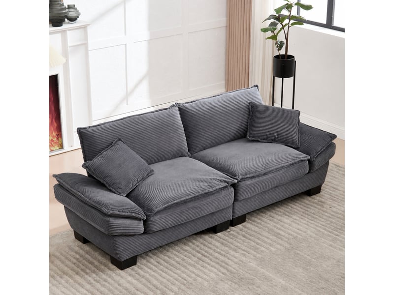  Canapé 2 places en velours gris foncé, assise profonde 224 x 81 x 81  - Conforama B