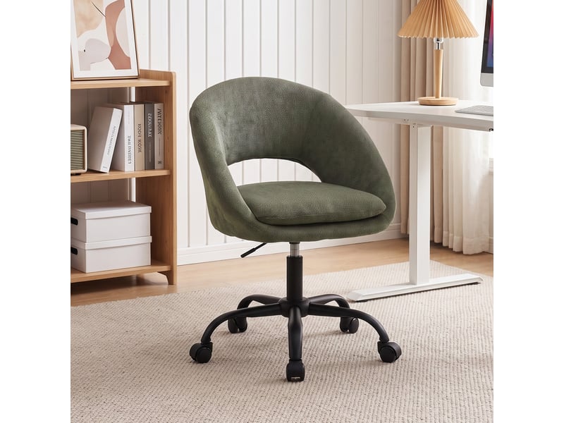 Chaise bureau design dossier enveloppant ajouré tissu chenille vert - Conforama B