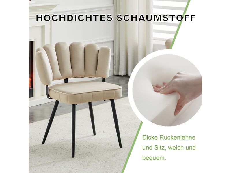  Lot de 2 chaises de salle à manger,60x48x80 cm,velours et métal noir,beige  - Conforama E