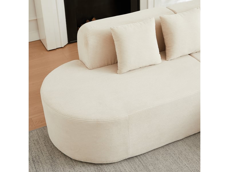  Canapé d’angle en velours côtelé beige 4 places, canapé avec méridienne incurvée de 220 cm pour salon moderne  - Conforama R