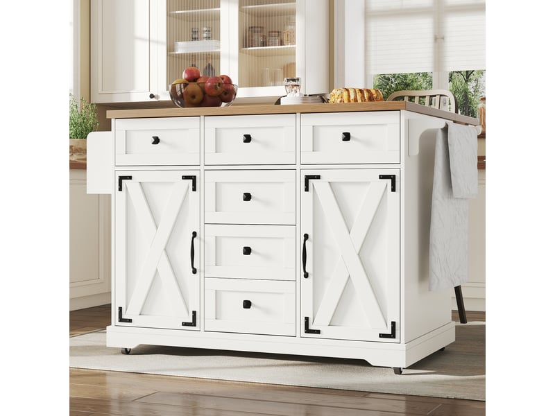  Desserte de cuisine pliable avec plateau extensible et rangement en mdf et métal pour cuisine et salle à manger, blanche  - Conforama C