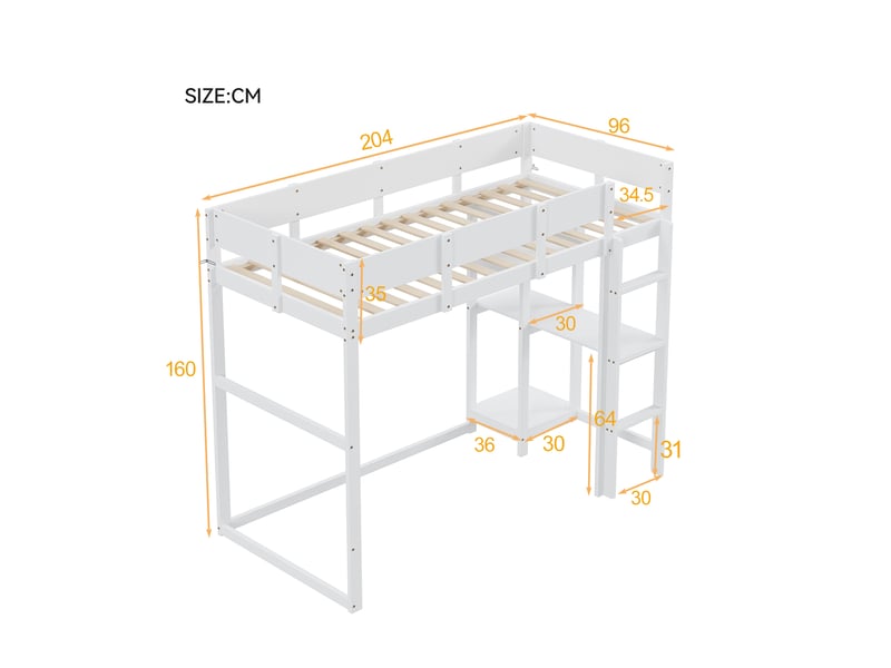  Lit mezzanine 90x200 cm coloris blanc bois massif lit enfant blanc - Conforama C