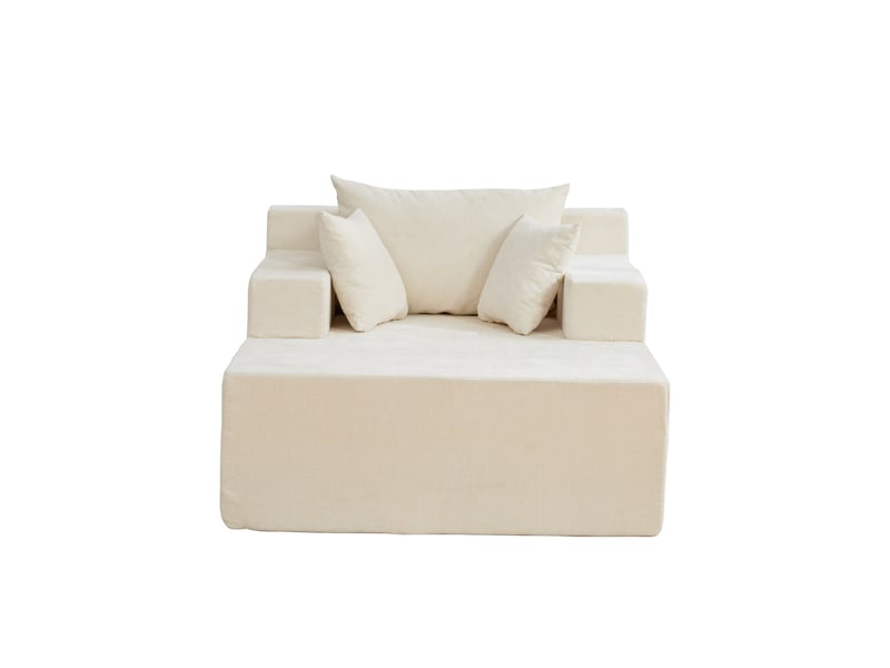 Méridienne canapé modulable en tissu chenille beige avec fonction chaise longue et coussin inclus - Conforama A