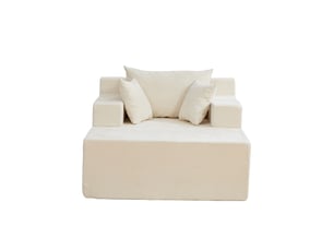 Méridienne canapé modulable en tissu chenille beige avec fonction chaise longue et coussin inclus