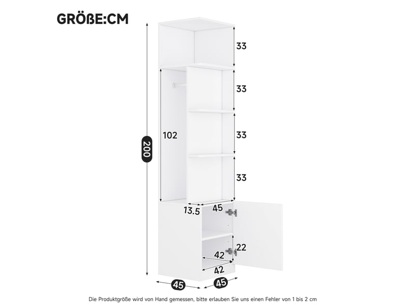  Armoire dressing 6 portes 270x45x200 cm, 4 tringles, 4 tiroirs, rangement modulable, mdf bois acier, blanc  - Conforama C