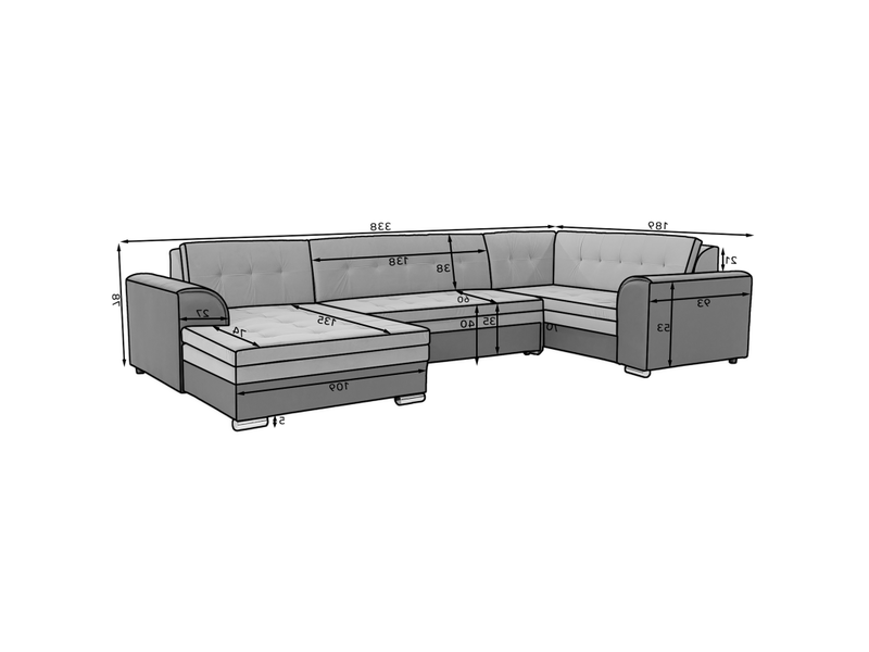  Canapé panoramique convertible caldero 5 places marron – angle gauche – 4 coussins  - Conforama C