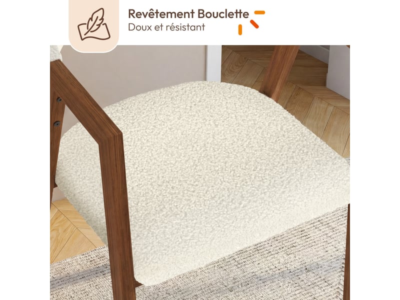  Lot de 6 chaises camille en métal effet noyer et tissu bouclette avec accoudoirs  - Conforama E