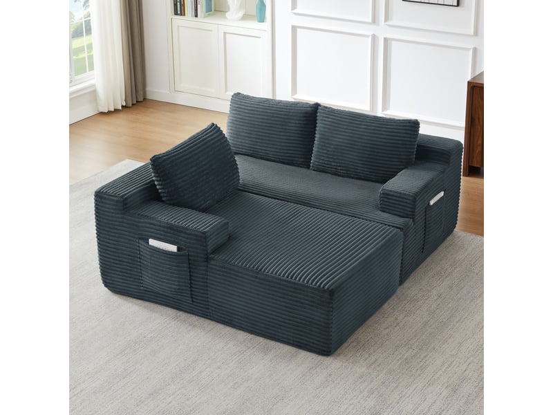  Canapé d'angle convertible 4 places, avec 3 coussins épais, confort d'assise profond, gris foncé, 238x 152 x 66cm  - Conforama D