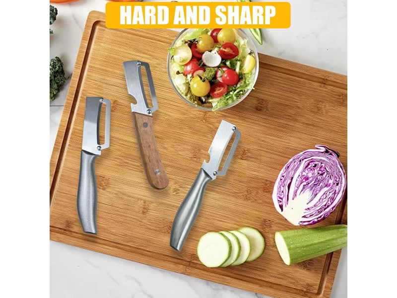  Coupe-oignons verts multifonction et éplucheur, manche robuste en bois massif, outil de découpe et d'épluchage pour la cuisine, éplucheur 3-en-1  - Conforama E