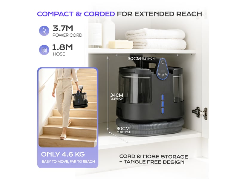  K5 1700w 25kpa nettoyeur vapeur pour tapis, 5 niveaux de température 3 modes d'aspiration appareil portatif de pulvérisation, grands réservoirs écran tactile led pour canapé, matelas et taches d'animaux  - Conforama W