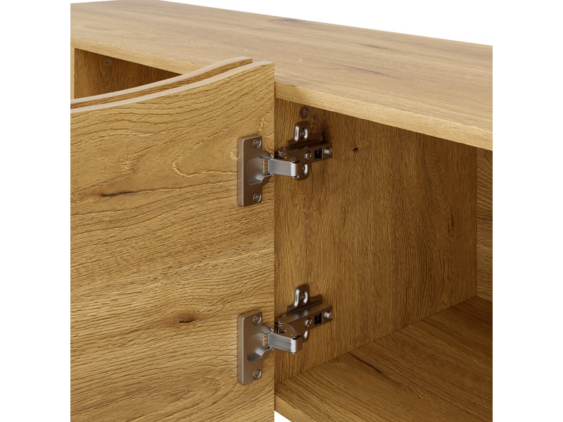  Meuble tv moderne motif vague 155 cm - 4 portes passe-câbles intégré aspect bois naturel  - Conforama E